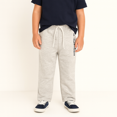 Kids Light Grey Trouser – Drawstring Waist with Embroidered Side Text